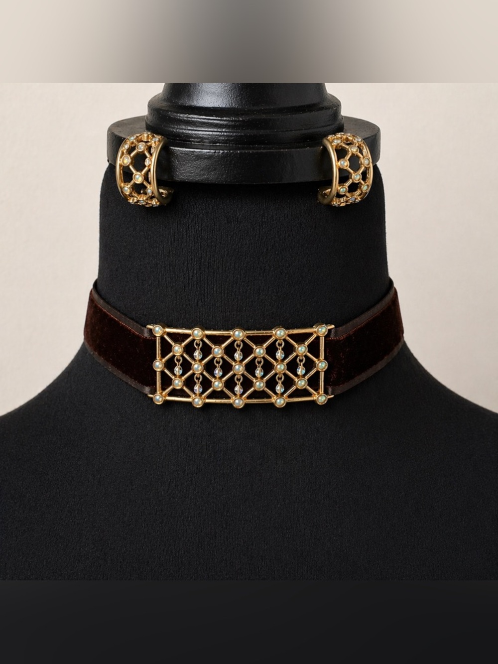 3-pc Givenchy Velvet Choker Necklace Earrings Set